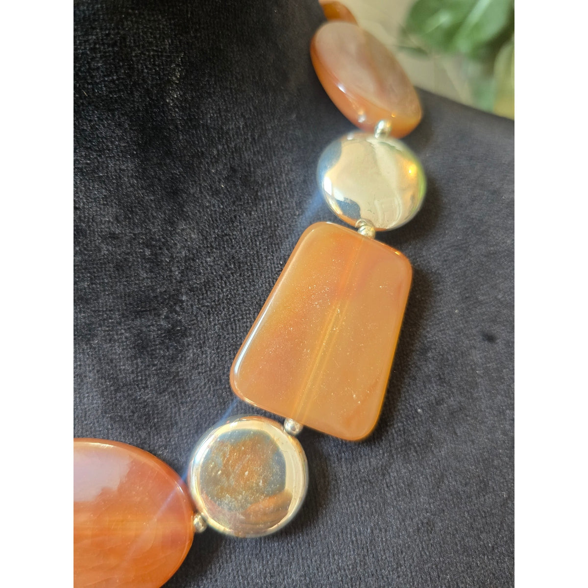 Chunky Orange Gold Tone Geometric Beaded Statement Necklace
