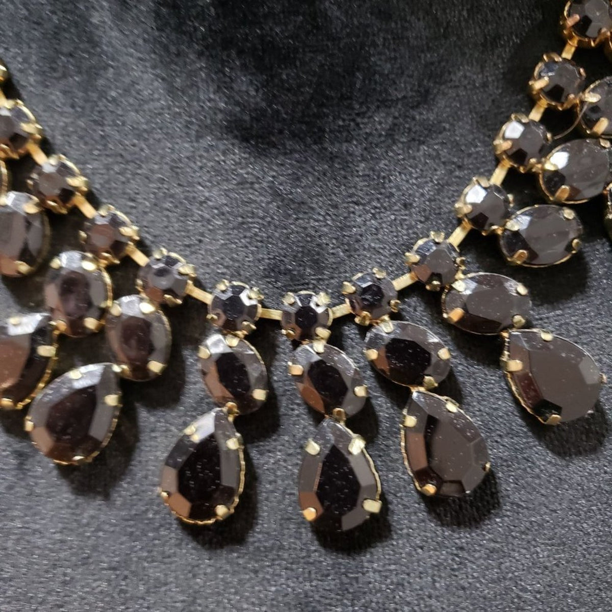Gold Tone & Black Beaded Teardrop Statement Fashion Jewellery Necklace