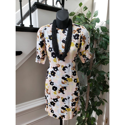 Loft Womens Multicolor Floral Rayon Crew Neck Short Sleeve Knee Length Dress 00P