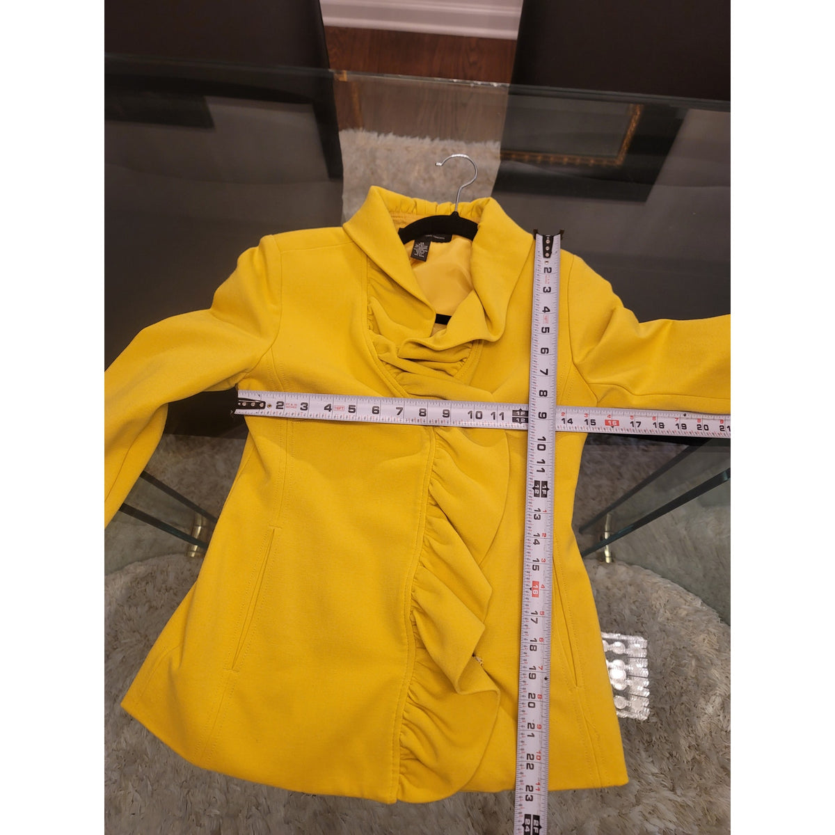 International Concepts Cardigan Jacket Womens SZ XS Yellow Ruffle Long Sleeve