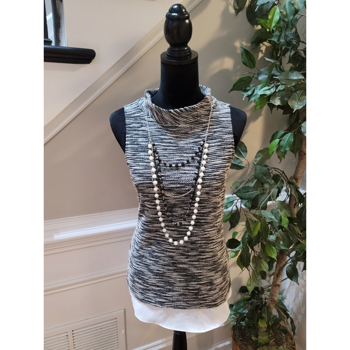 White House Black Market Blouse Women's SZ Small Gray Space Dye Mock Neck