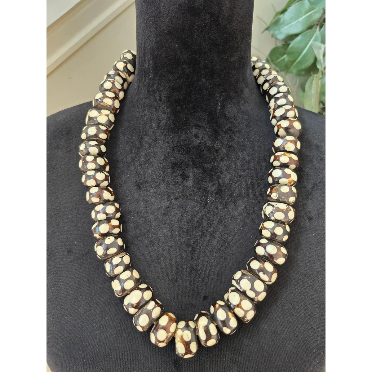 Brown and Cream Chunky Beaded Statement Necklace Tribal Boho Jewelry