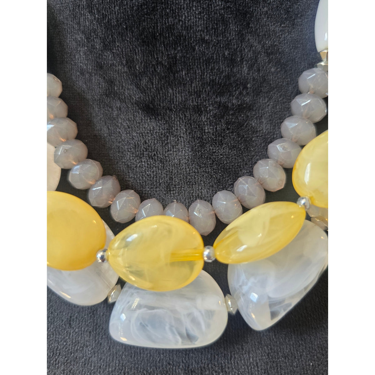 Chunky Yellow Gray White Multi Strand Beaded Statement Necklace