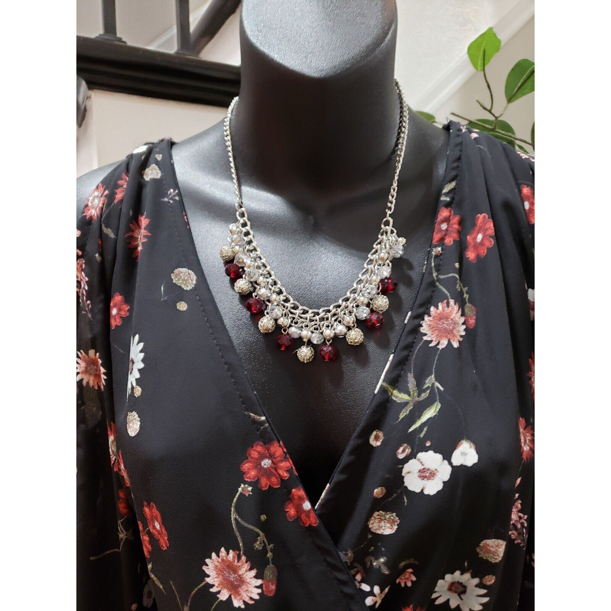 Lilian Women Black Floral Polyester Cold Shoulder Long Sleeve Long Maxi Dress 2X