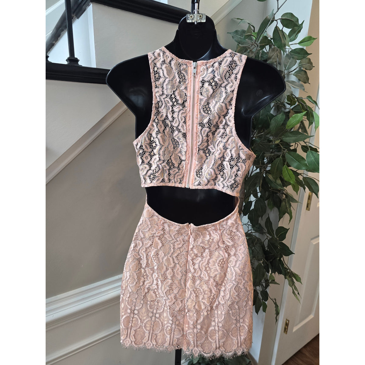 NBD Sheath Dress Women's SZ XS Pink Floral Lace Lined Fitted Padded Back Zipper