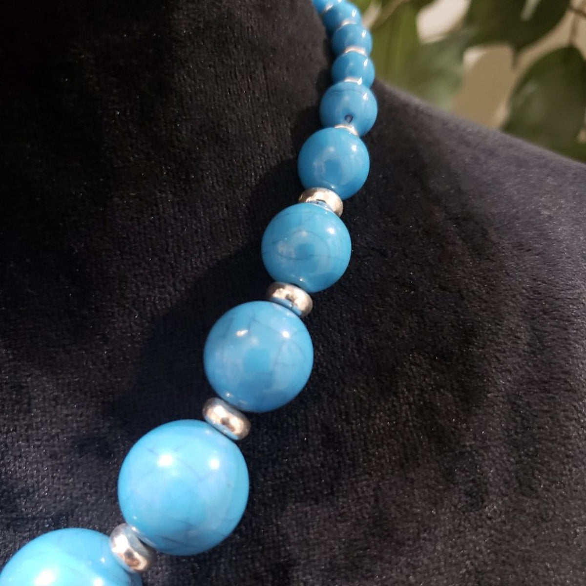 Women's Blue Round Shape Beaded Statement with Lobster Clasp Necklace