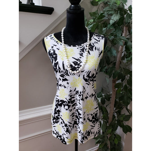 Vince Camuto Women's Black & White Polyester Round Neck Sleeveless Top Blouse M