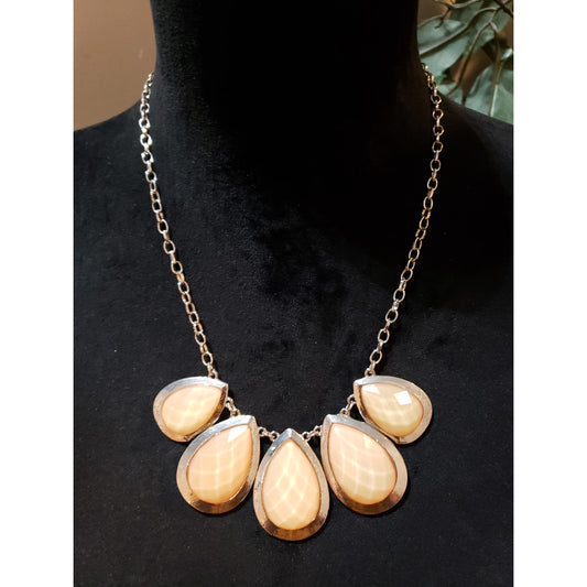 Womens Silver Tone Bezel-Set Acrylic Teardrop Link Necklace Jewelry with Lobster