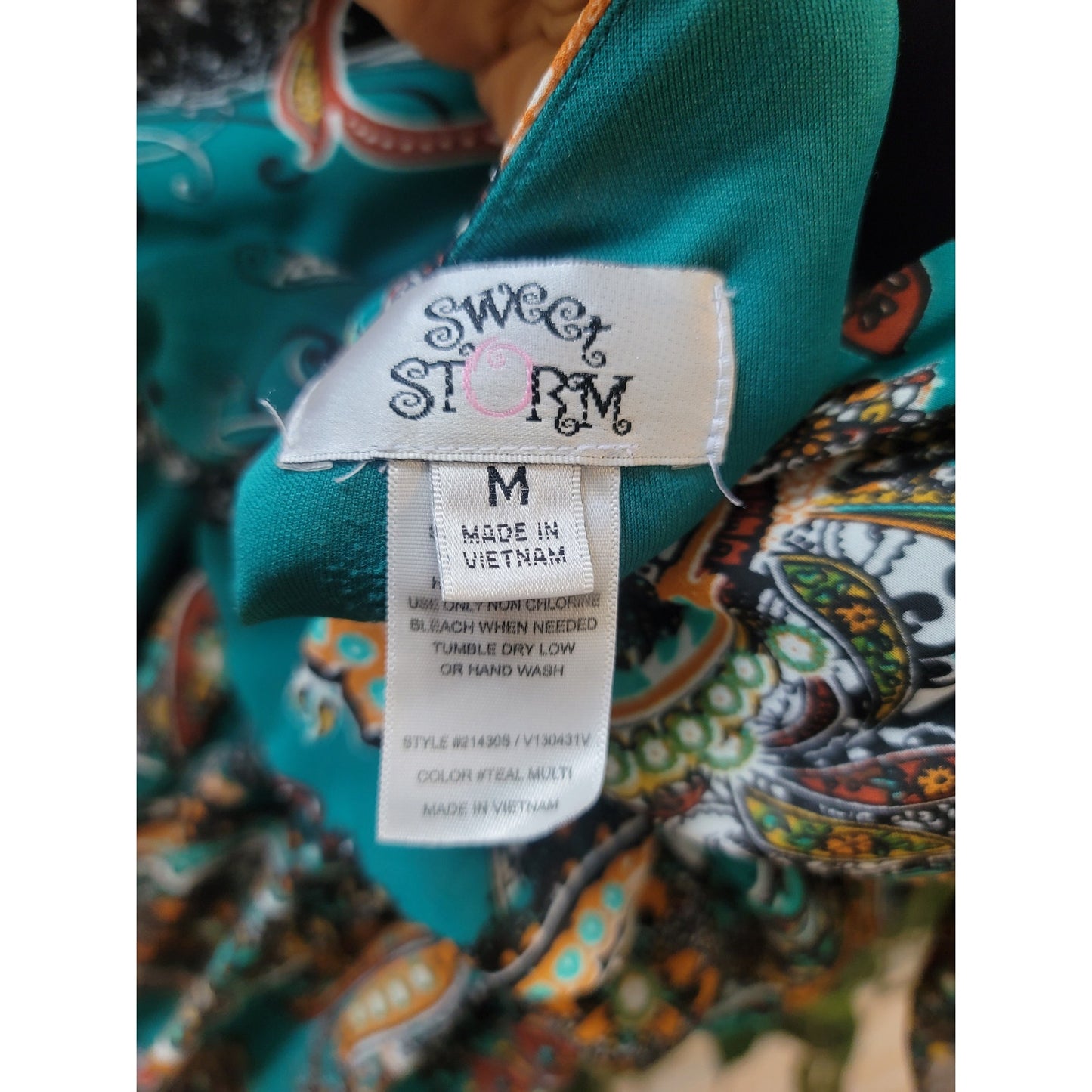 Sweet Storm Dress Womens Medium Teal Multicolor Paisley Boho Casual Lightweight