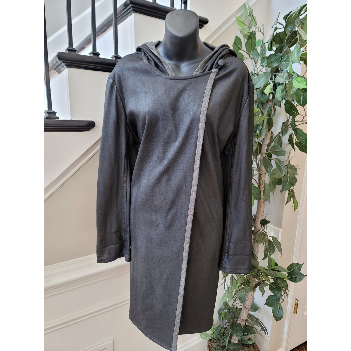 Yeohlee Wrap Coat Jacket Women Large Gray Asymmetrical Hooded Fleece Lined