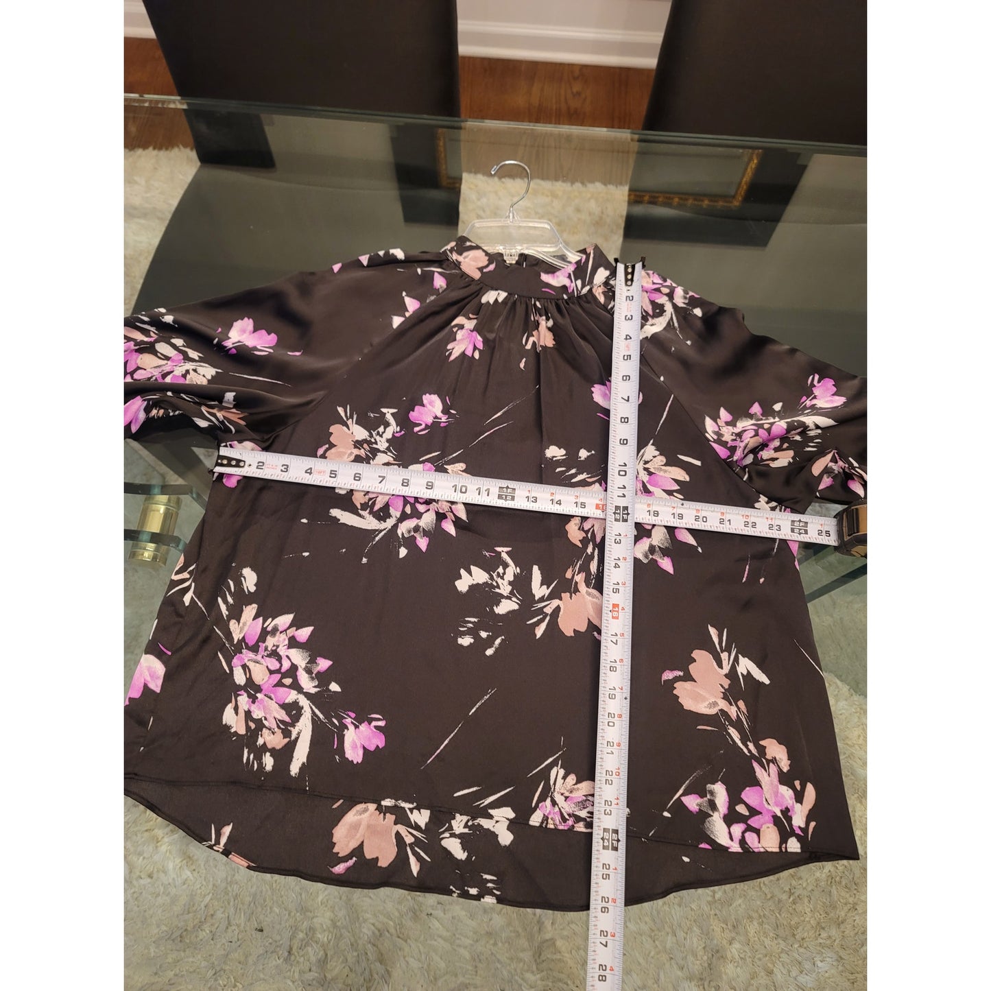 Worthington Blouse Women's Size Large Black Pink Floral Long Sleeve Top