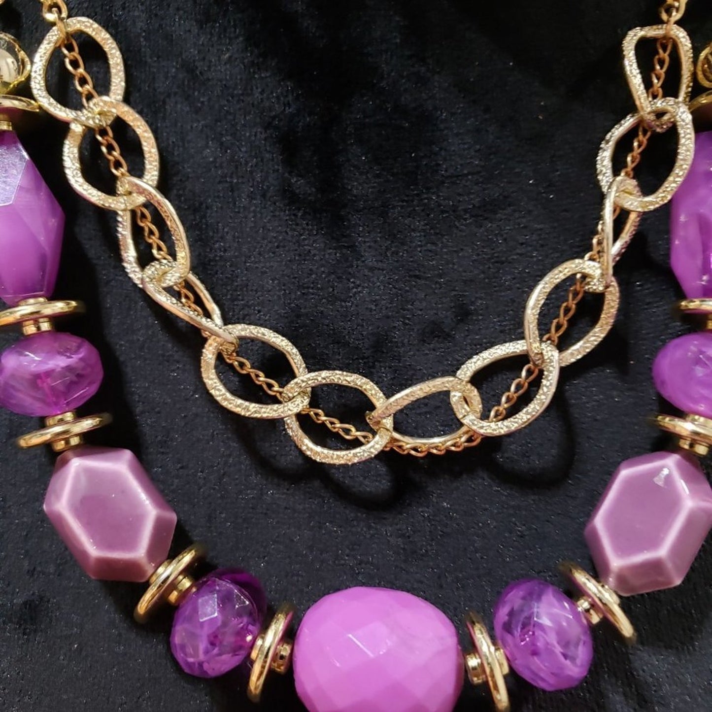 Womens Gold Tone Purple Agate Slabs Crystal Collar Necklace with Lobster Clasp