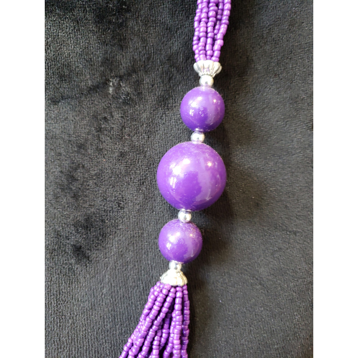 Women's Purple Beaded Necklace Multi Strand Statement Lobster Clasp