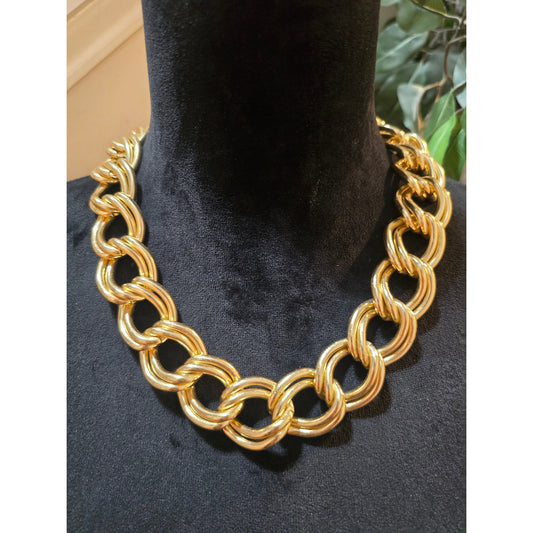 Women Chunky Gold Tone Chain Necklace Bold Statement Link Collar Fashion Jewelry