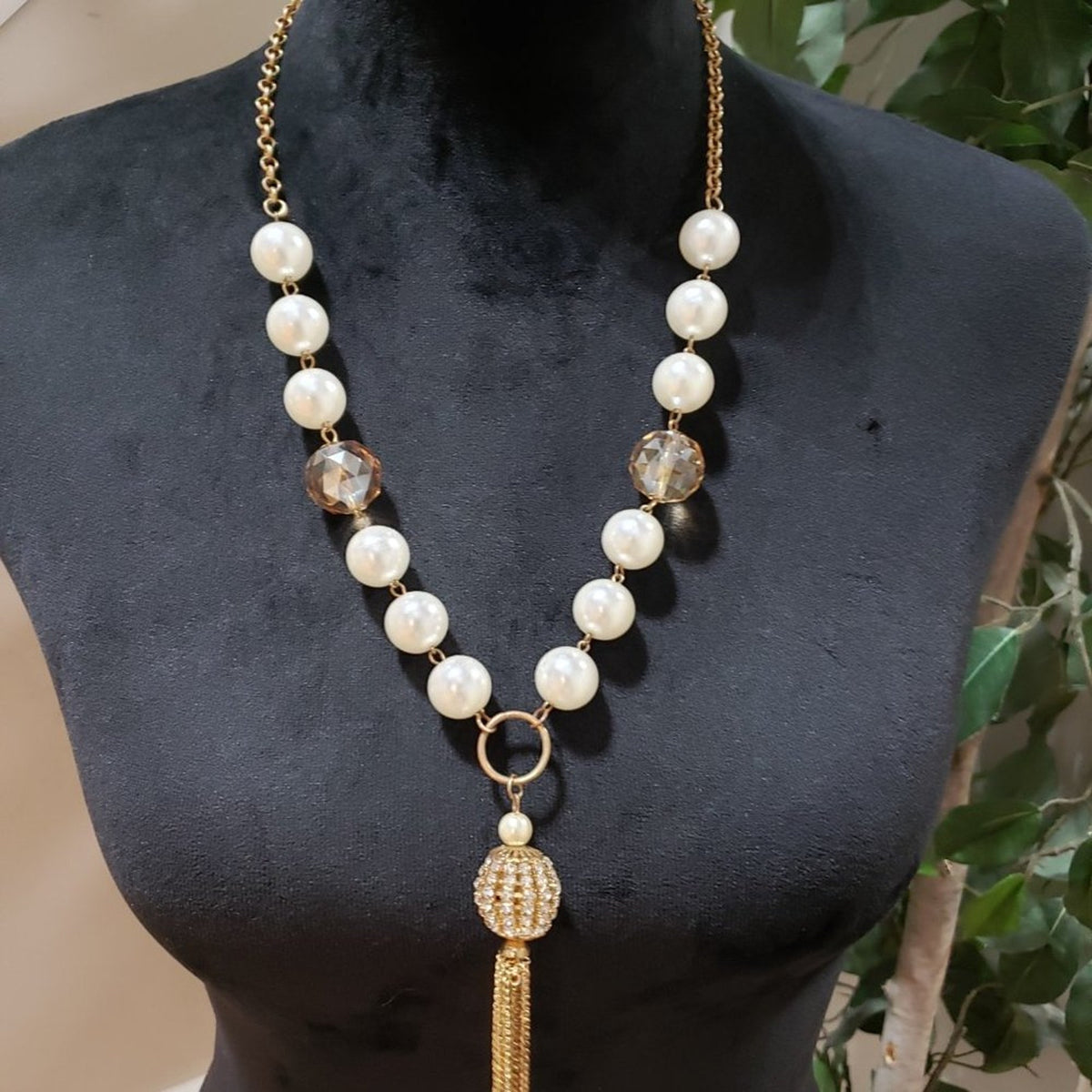 Womens Fashion Chunky Natural Freshwater Pearl Rhinestone Beads Tassel Necklace