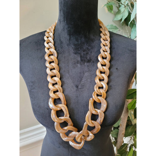 Women's Chunky Acrylic Chain Necklace Brown Marbled Bold Statement Lightweight