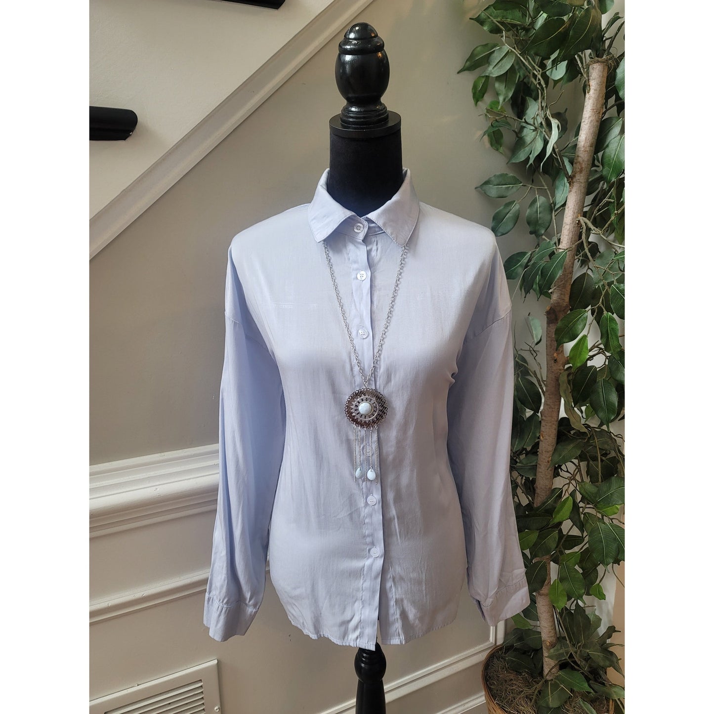 Dazy Blouse Women’s Medium Light Blue Button Down Shirt Long Sleeve Collared