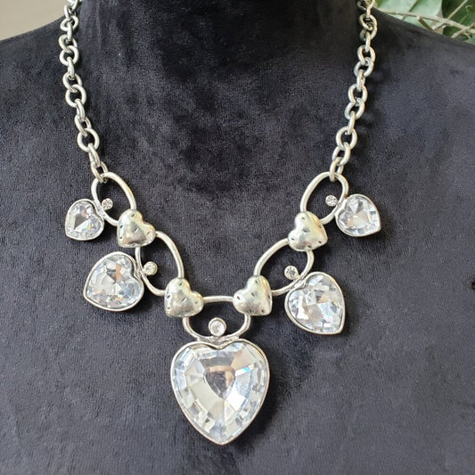 Traci Lynn Fashion Clear Rhinestone Hearts Necklace Jewelry with Lobster Clasp