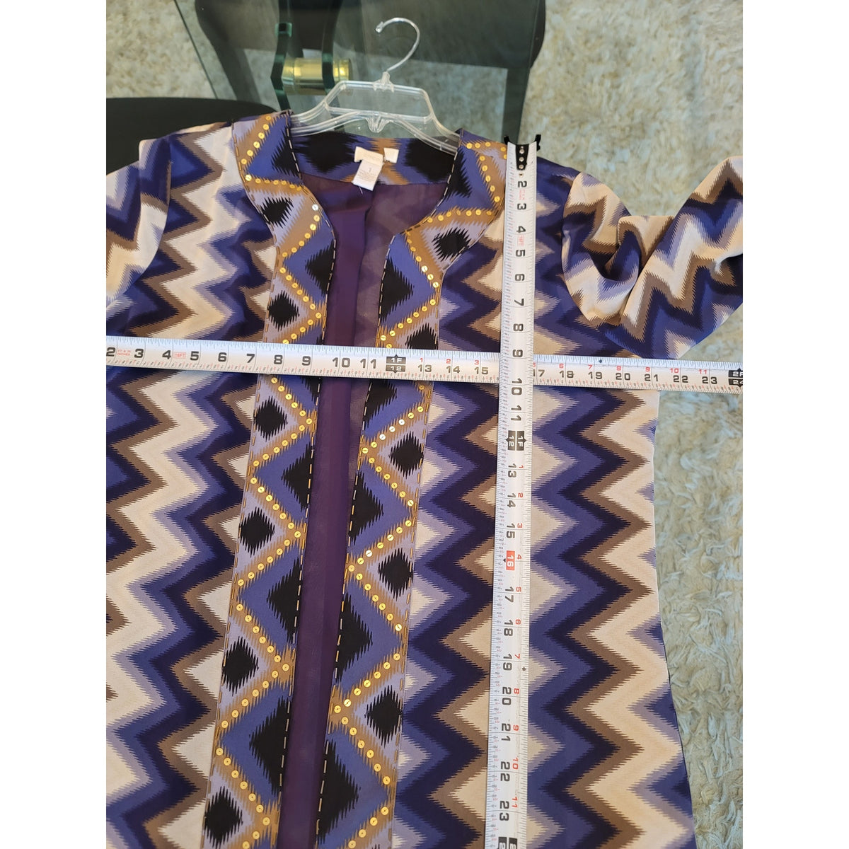 Chico's Cardigan Jacket Womens SZ 1/M Mullticolor Chevron Fully Lined Open Front