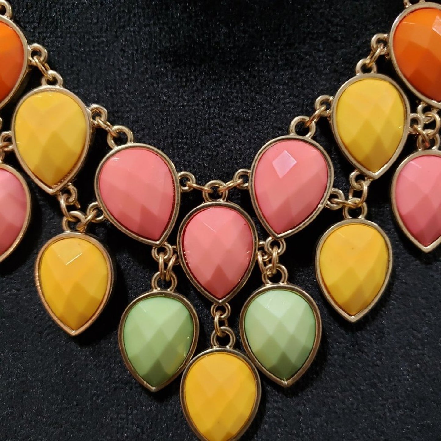 Womens Fashion Multicolor Faceted Teardrop Collar Necklace with Lobster Clasp