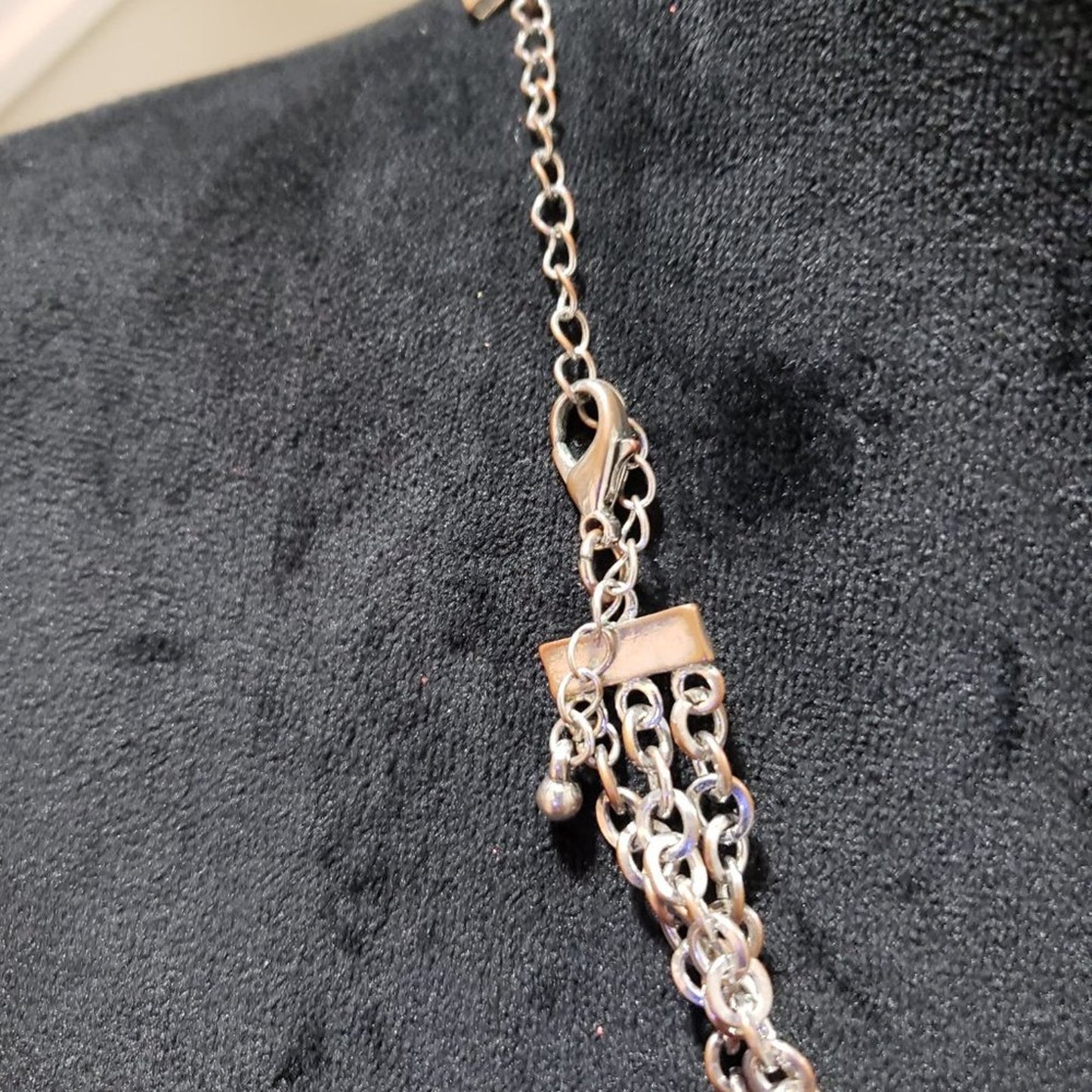 Womens Fashion Mixed Bead Silver Tone 3 Strand Statement Necklace Lobster Clasp