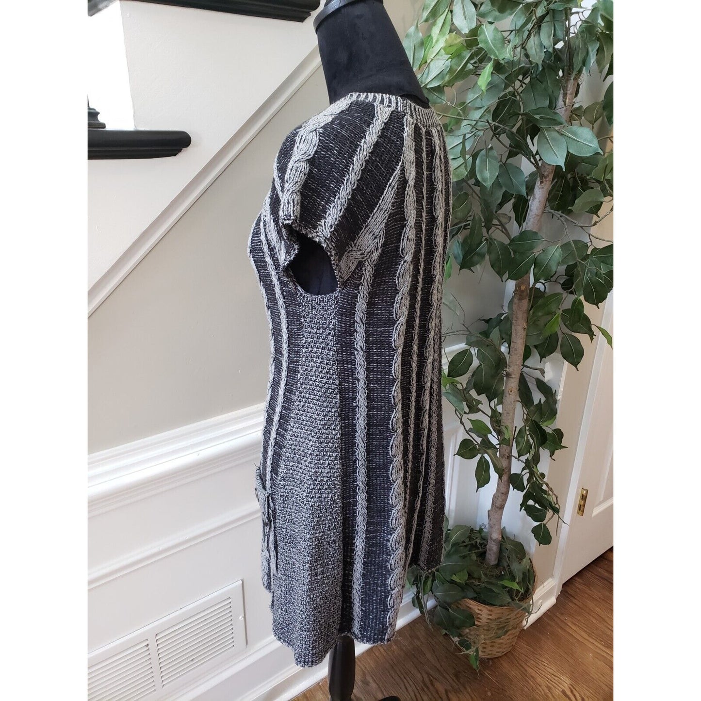 Style & Co. Women's Black Striped Cotton Round Neck Sleeveless Sweater Dress PL