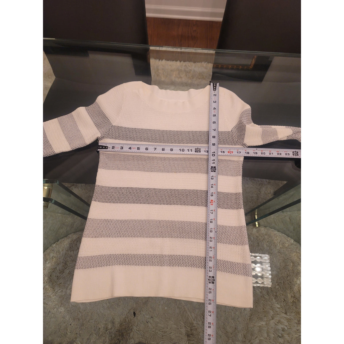 Market & Spruce Pullover Sweater Women's Small White/Gray Striped Boat Neck
