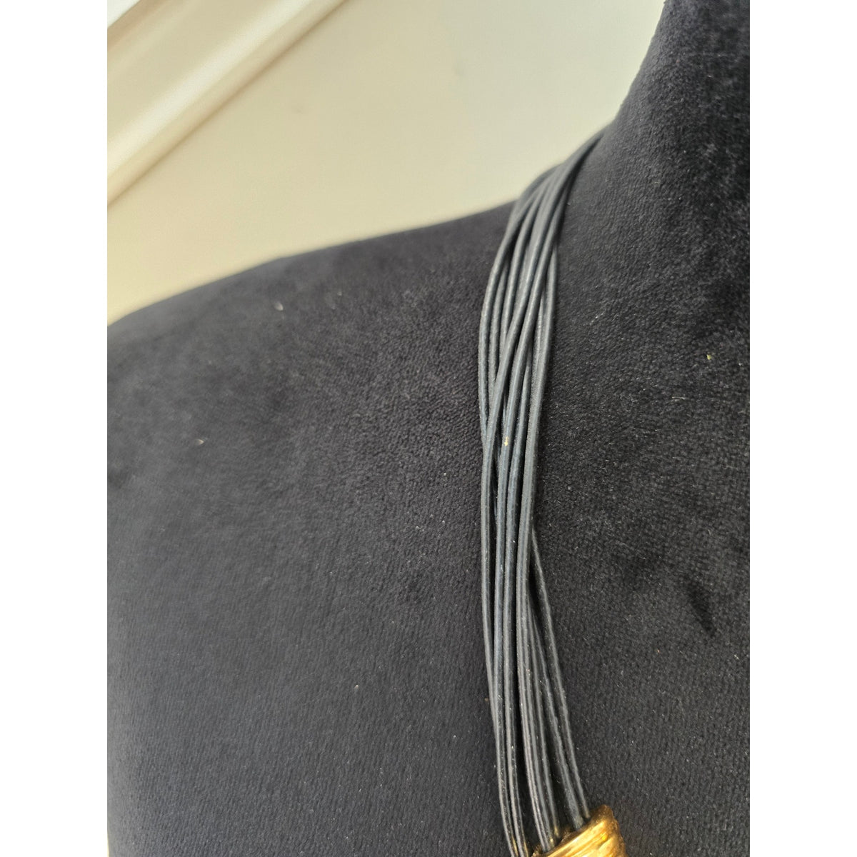 Hammered Gold Tone Crescent Bib Statement Necklace Black Multi Cord