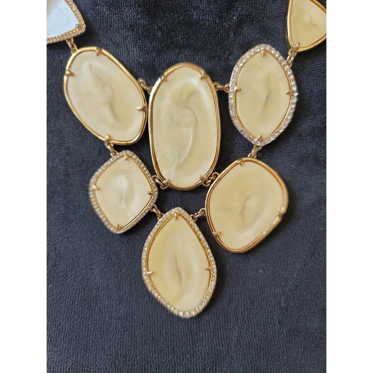 Women's Statement Gold Necklaces With Cream Gemstones And Lobster Claw Lock