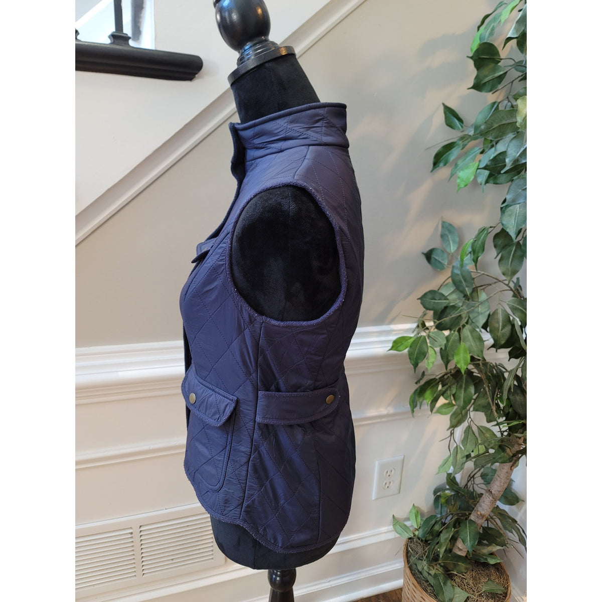 Talbots Gilet Vest Women's SZ XS Navy Blue Quilted Fleece Lined Utility Pockets