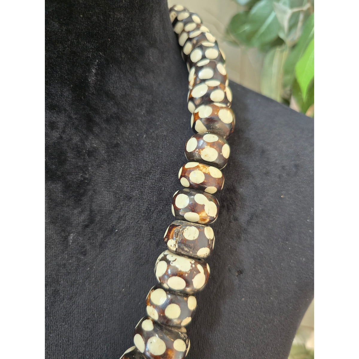 Brown and Cream Chunky Beaded Statement Necklace Tribal Boho Jewelry