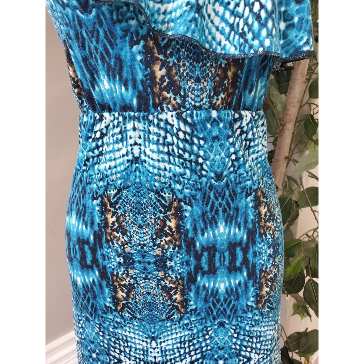 Mix & Co. Women's Blue Polyester One Shoulder Off Sleeveless Long Maxi Dress L