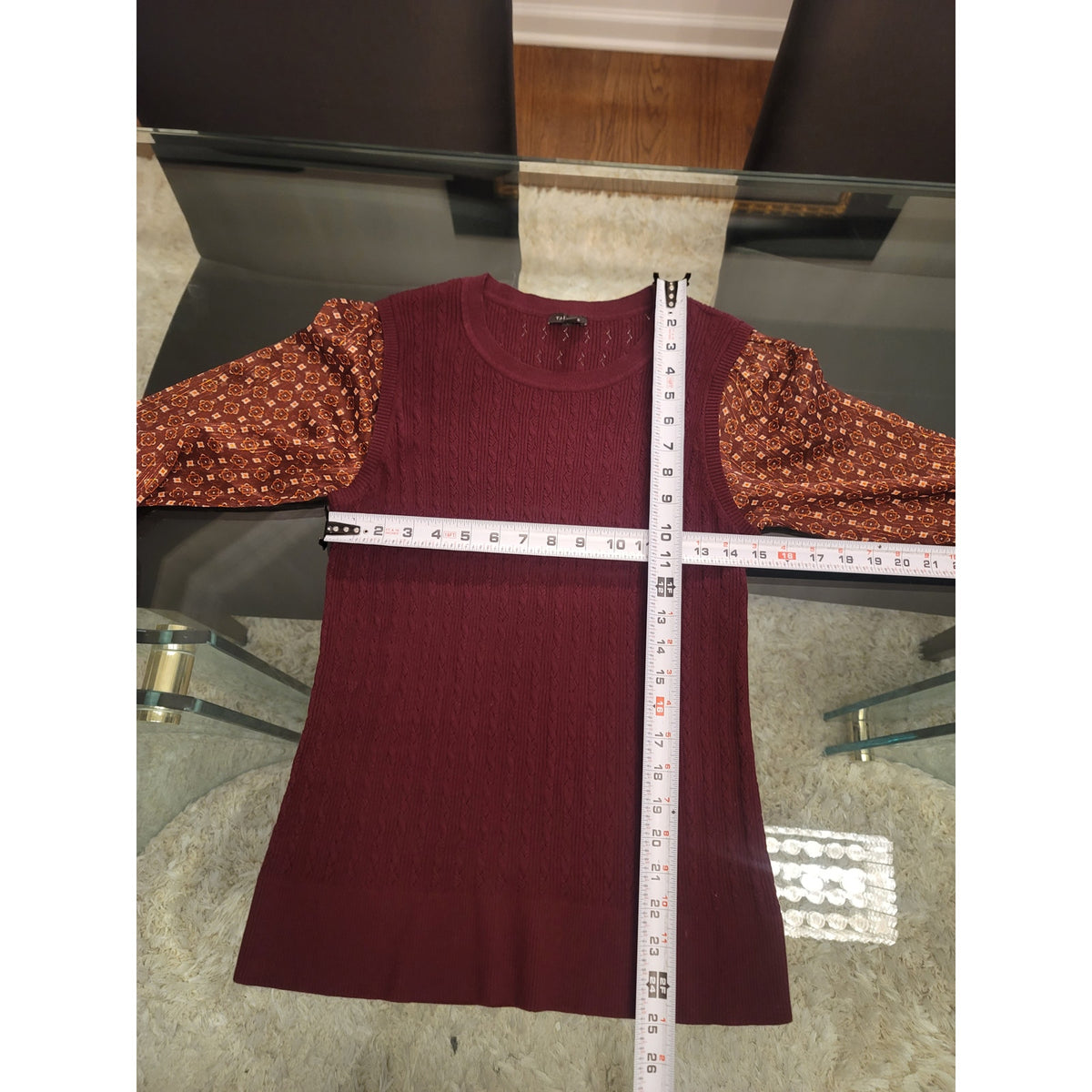 Talbots Cable Knit Sweater Women's Medium Burgundy Ribbed Hem Sheer Long Sleeve
