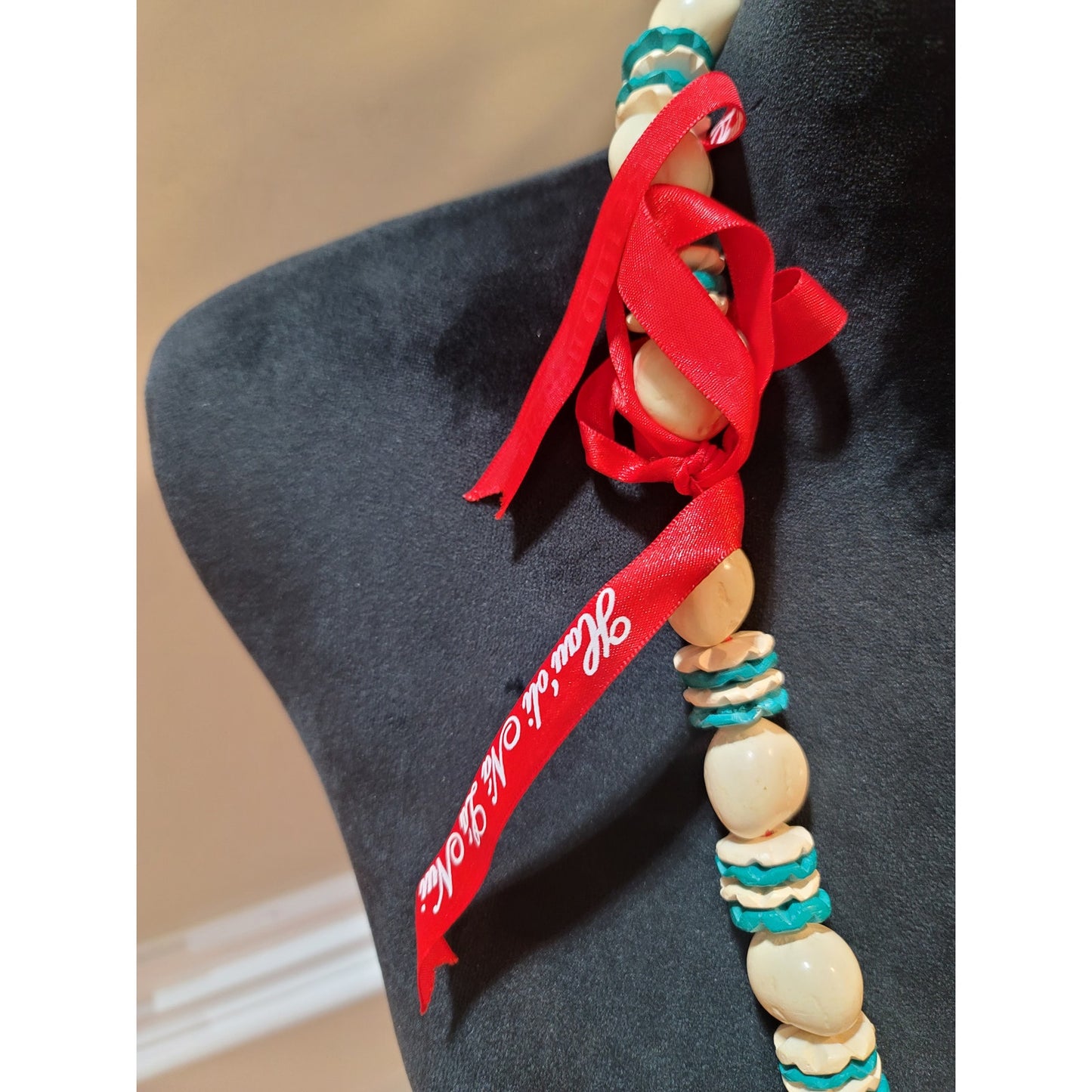 Women's Handmade Beaded Necklace with Turquoise and Cream Beads Unique Design