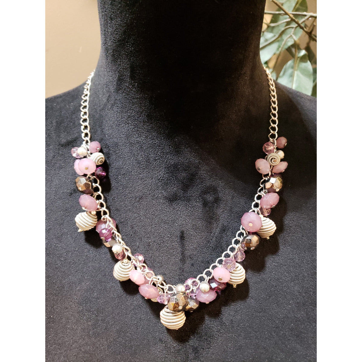 Womens Fashion Gold Tone Multi Acrylic Metal Ball Beads Cluster Necklace Jewelry