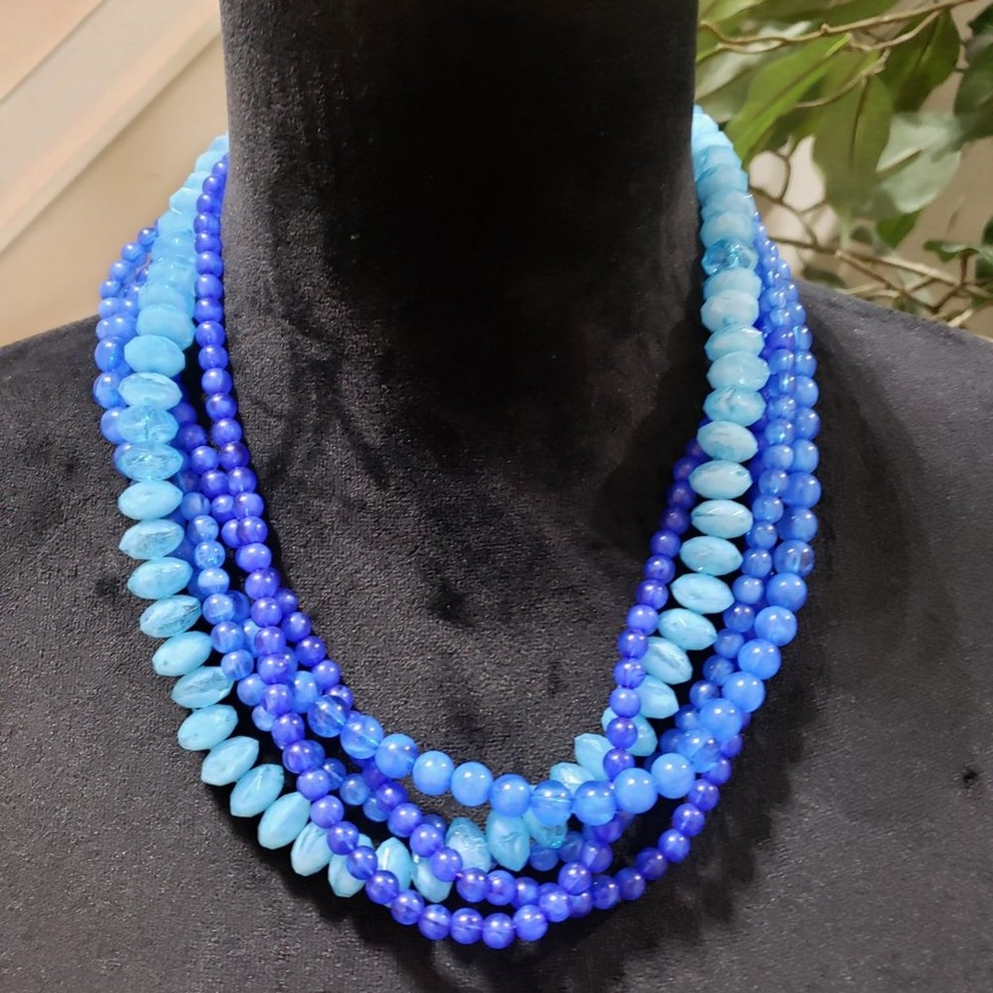 Womens Blue Multilayer Chunky Pearl Ball Beaded Fashion Jewellery Necklace