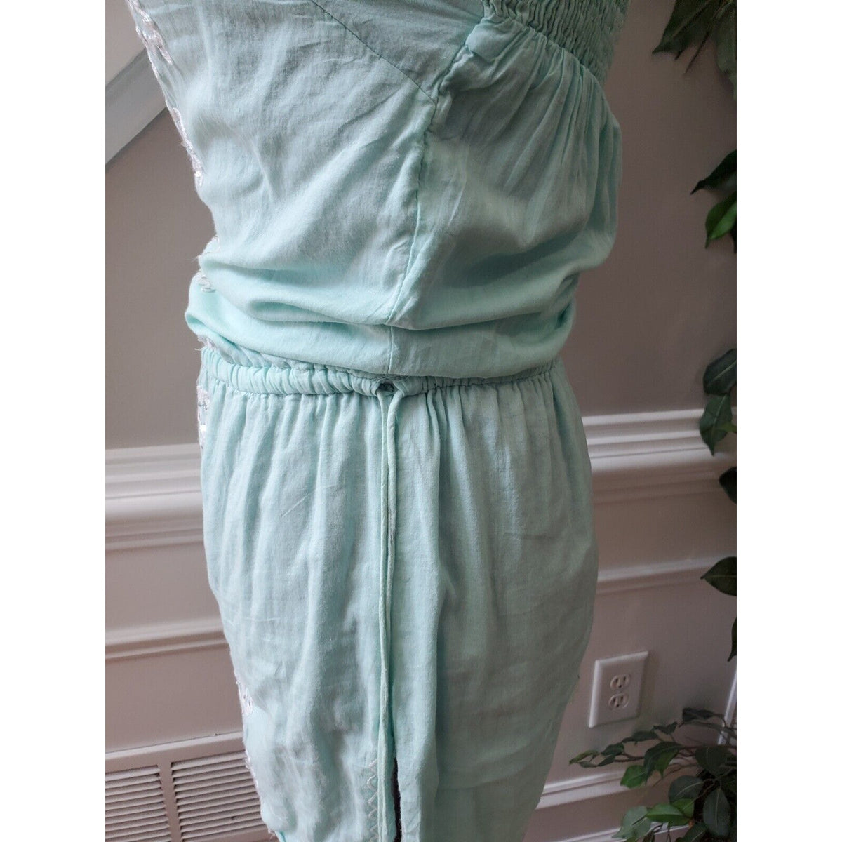 Sand & Spirit Womens Green Floral Polyester Off The Shoulder Knee Length Dress L