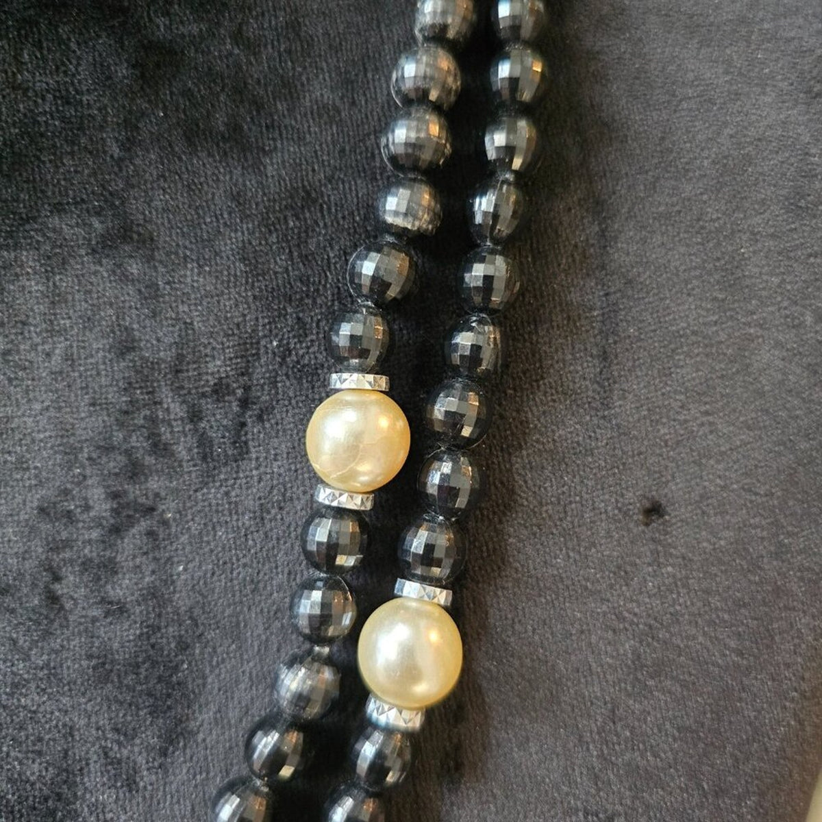 Womens Fashion White Faux Seed & Black Seed Pearls Two Strand Necklace Jewelry