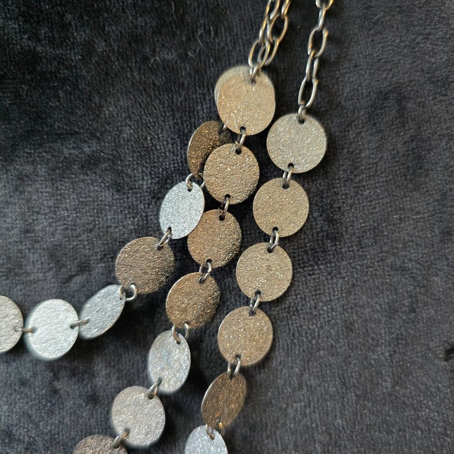 Womens Silver Tone Three Strands Metal Disks Necklace Jewelry with Lobster Clasp