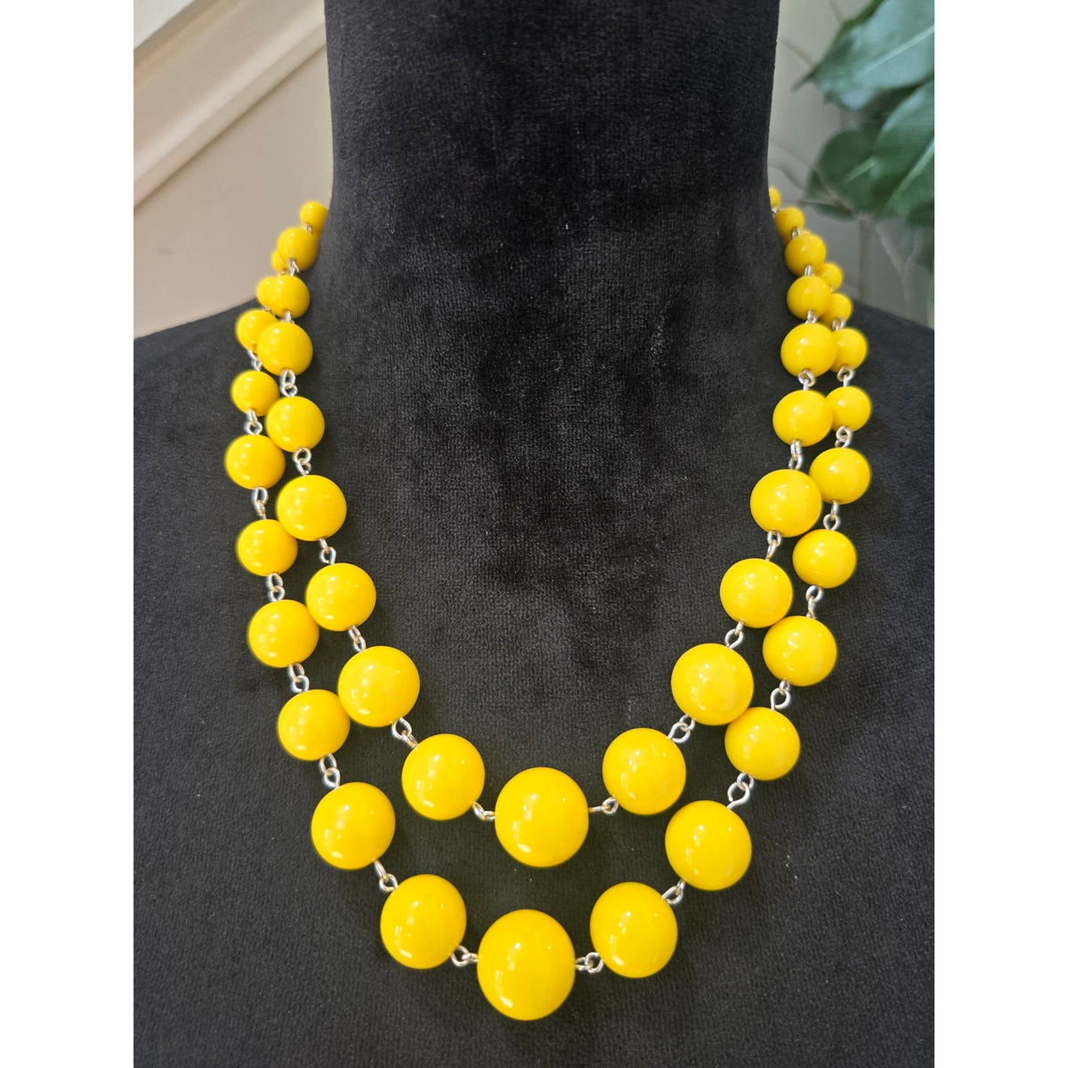 Yellow Beaded Double Strand Chunky Statement Necklace