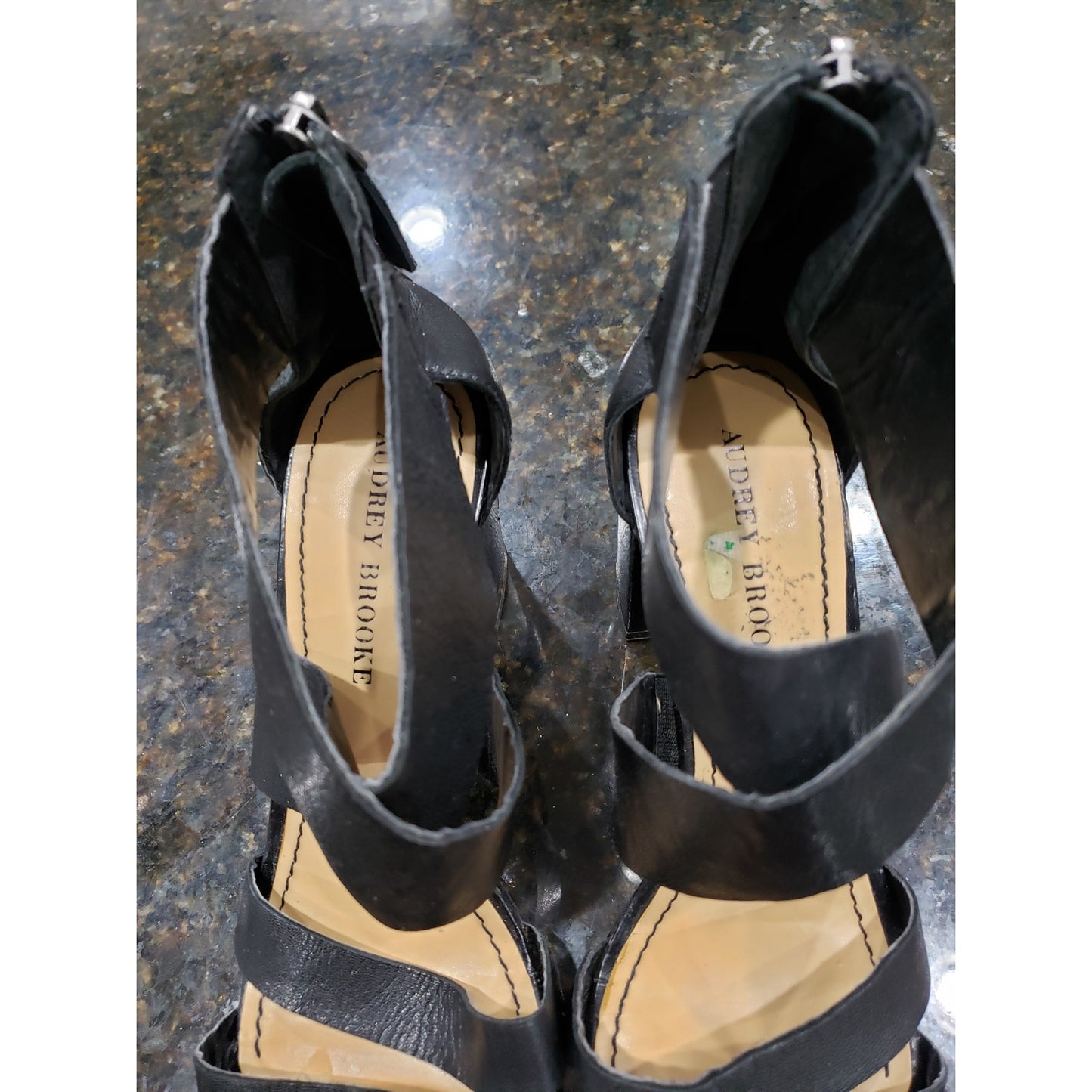 Audrey Brooke Sandal Womens Size 9 Black Leather Double Two Straps Block Heel