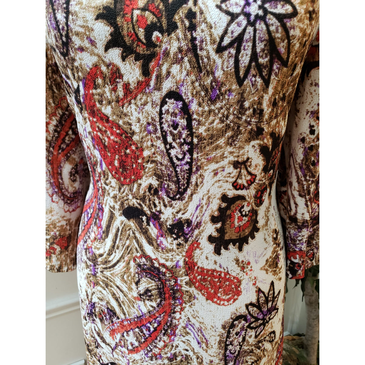 KUT from the Kloth Dress Women 12 Multicolor Paisley 3/4 Sleeve Lined Stretch