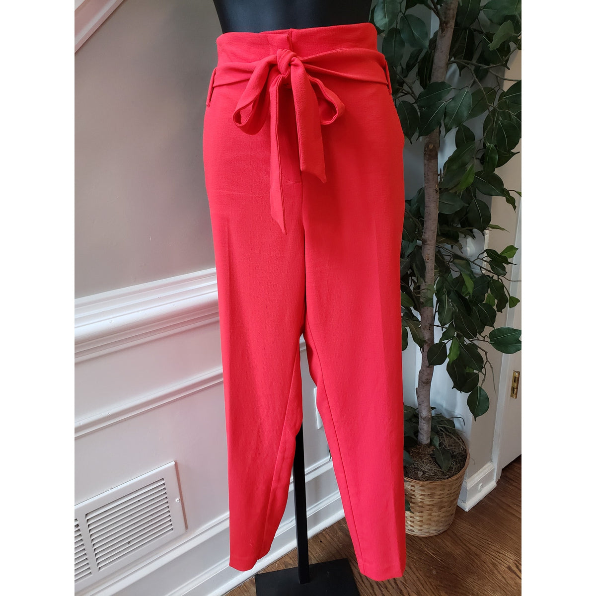 7th Avenue 2 Piece Suit Womens L/14 Red Pockets Slim Fit Notch Lapel Tie Waist