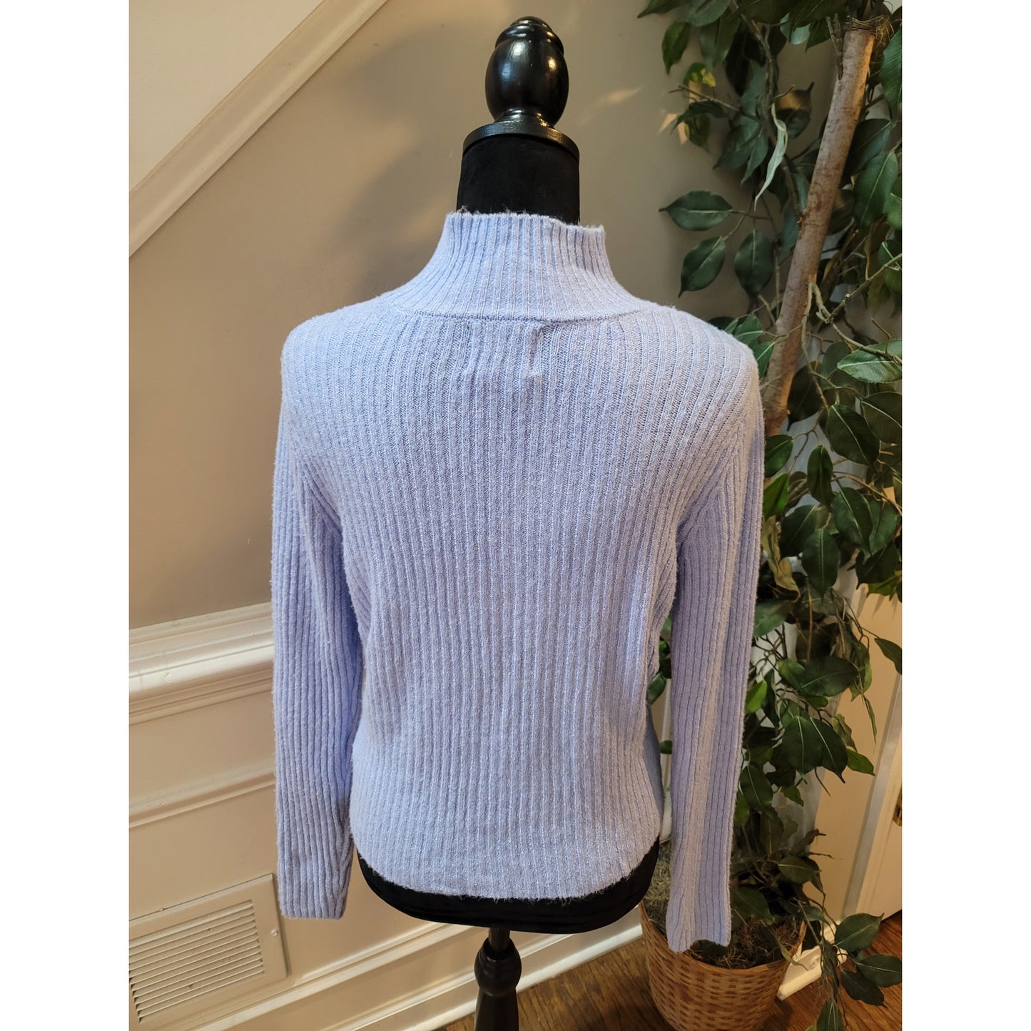 Pink Rose Sweater Women's Large Purple Cutout Mock Neck Long Sleeve Ribbed Knit