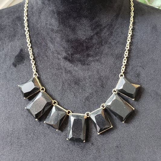 Womens Fashion Black Stone Gold Tone Chain Necklace Jewelry with Lobster Clasp