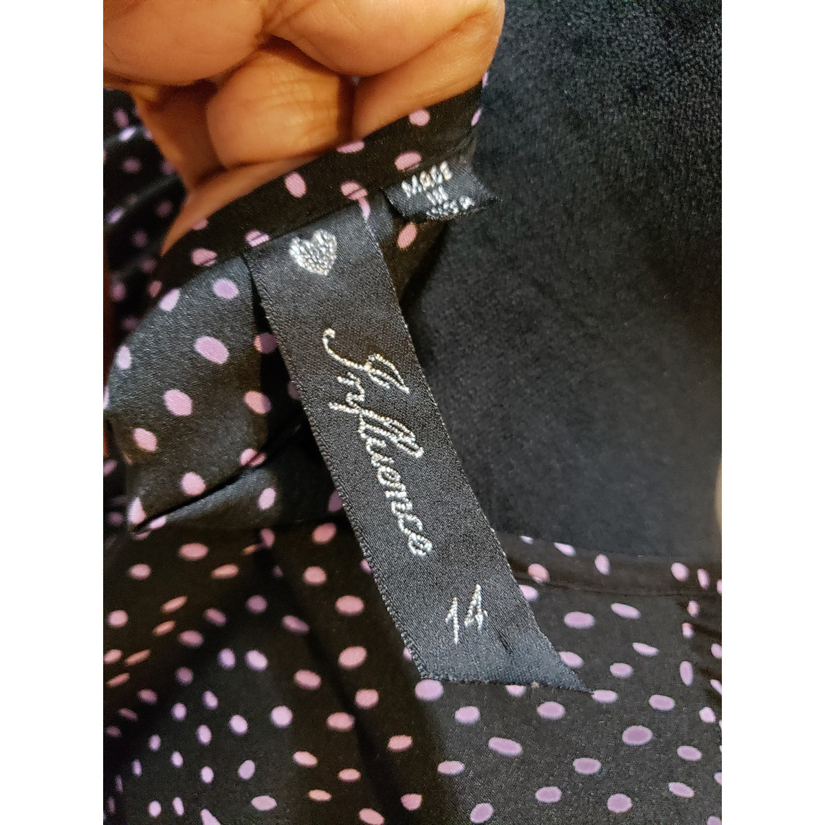 Influence Dress Women Size 10 Black Purple Polka Dot Wrap Tie Waist V Neck