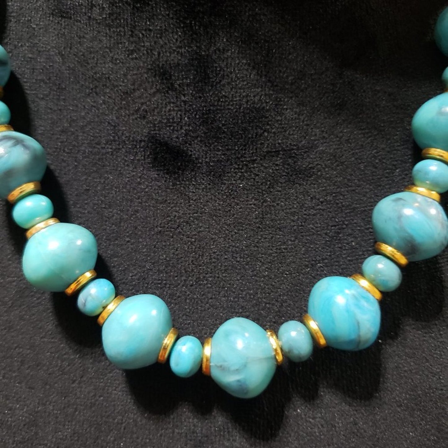 Womens Fashion Natural Turquoise Oval Gemstone Beads Necklace w/ Lobster Clasp