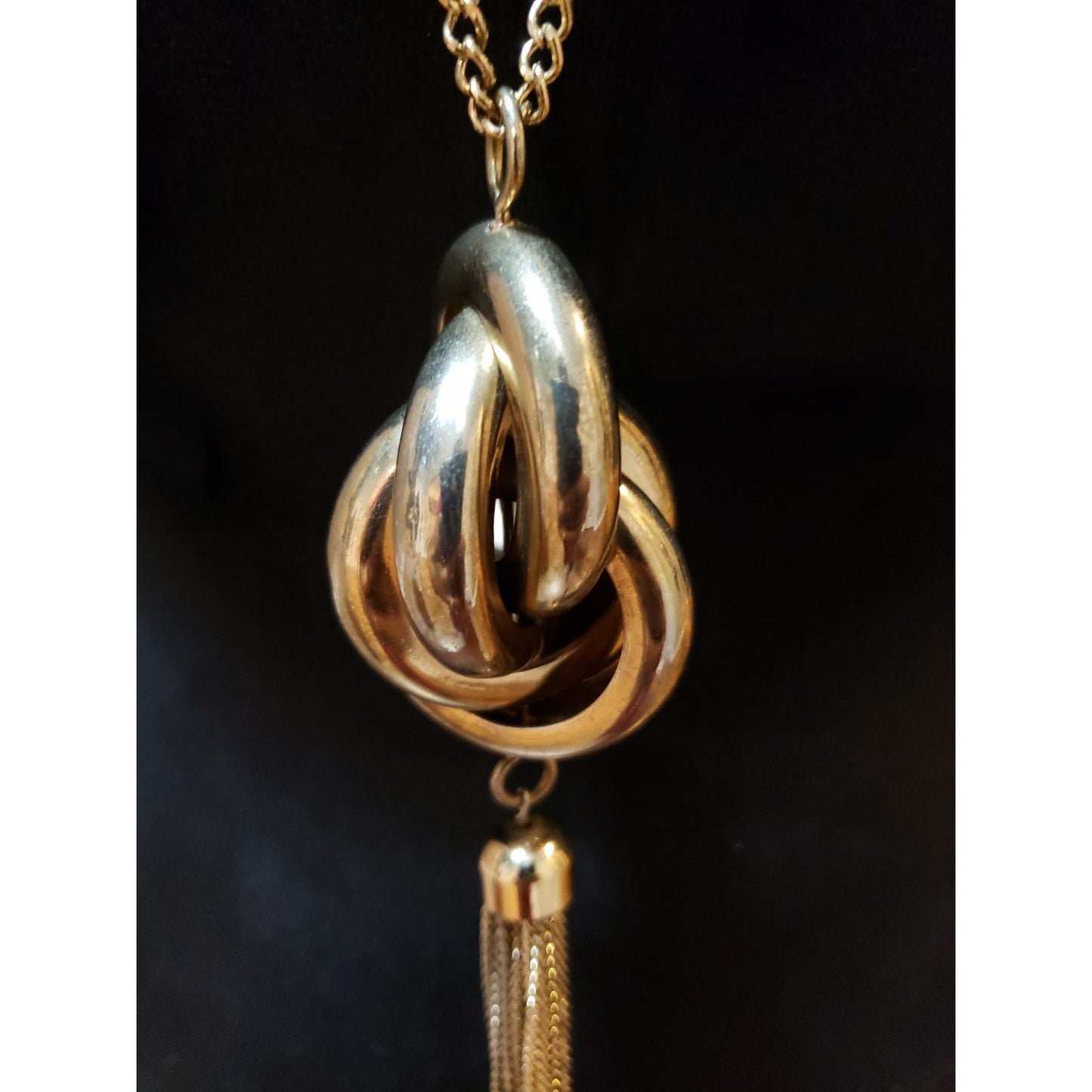 Womens Fashion Gold Tone Knot Drop Rings Chain Tassel Lariat Necklace Jewelry