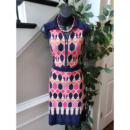 Laundry by Design Knee Length Dress Women's Size 4 Multi Collared Half Zip Front