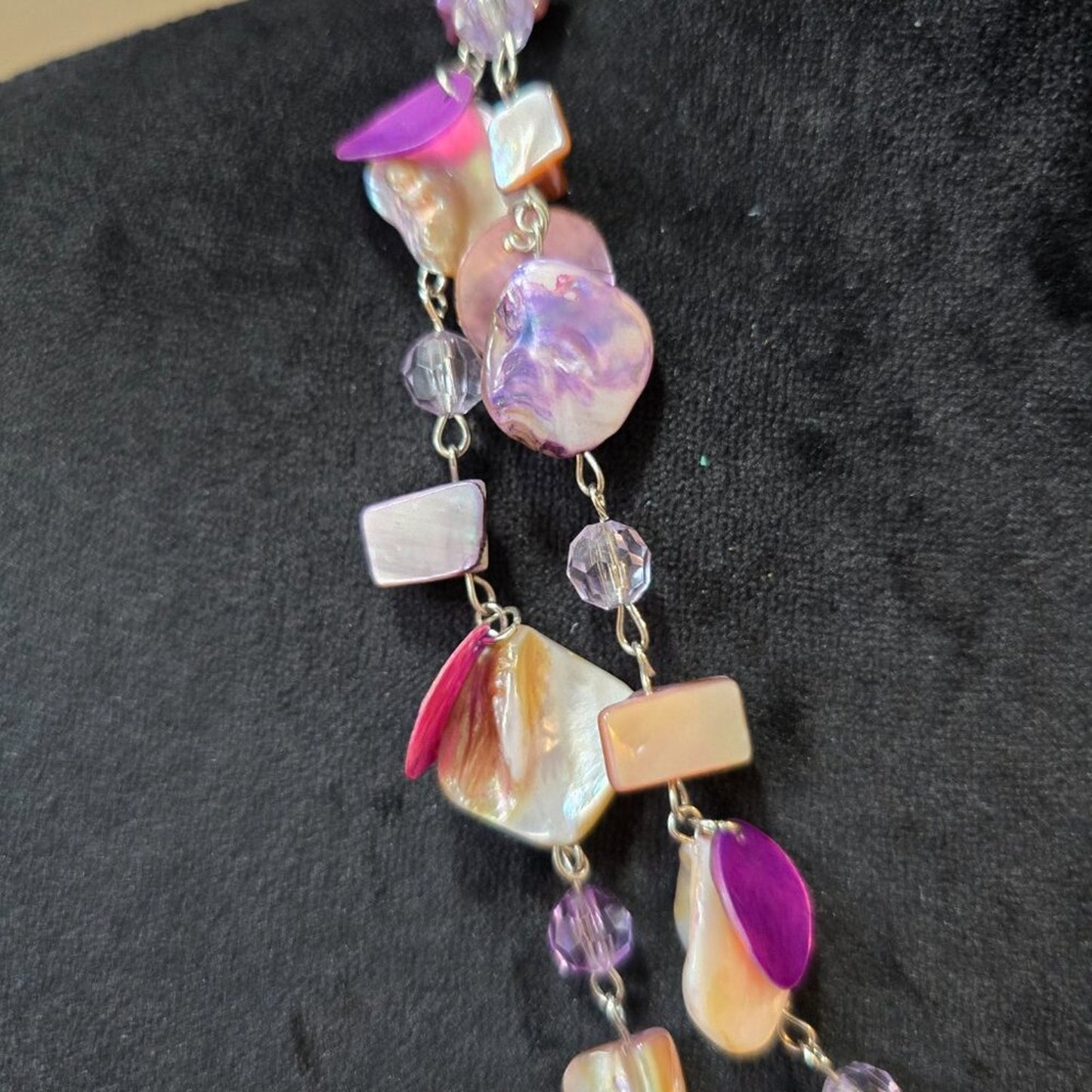 Women Fashion Multicolor Mother of Pearl Beads Crystal Long Necklace Jewelry